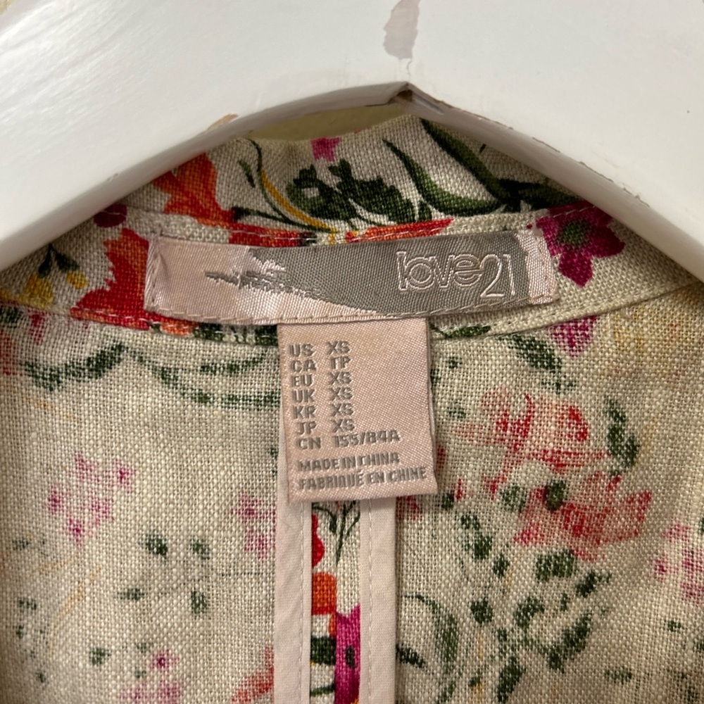 Forever 21 Red & beige Floral Blazer Lightweight Suit Jacket size XS 100% Linen - Picture 12 of 13